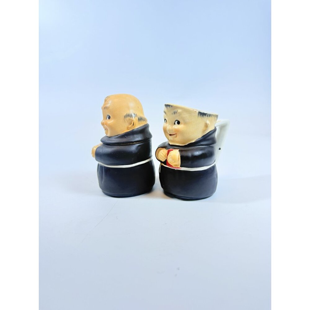 Creamer and Sugar Set Friar Tuck Monks Bowl Pitcher Porcelain Ceramic Apco Vinta - Picture 9 of 14